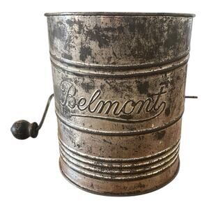 Vtg BELMONT Flour Sifter Wooden Knob RUSTIC 1950’s Cottage Core Rusty Crusty